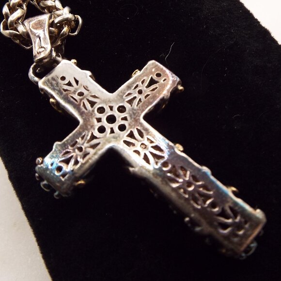 FLLI MENEGATTI RUGGED CROSS 18K VINES GARNET BLUE TOPAZ 925 46GR. NECKLACE 16 - Picture 3 of 5